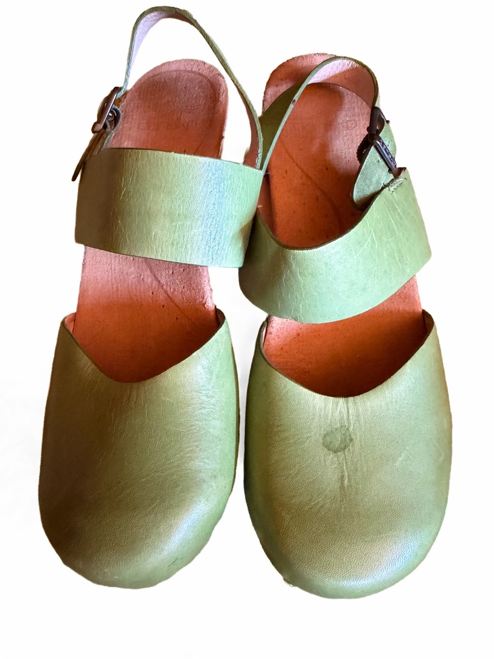 Dansko Thea Spring Green Leather Ankle Strap Clogs Size 37 6.5 7 Womens Shoes - Picture 3 of 10